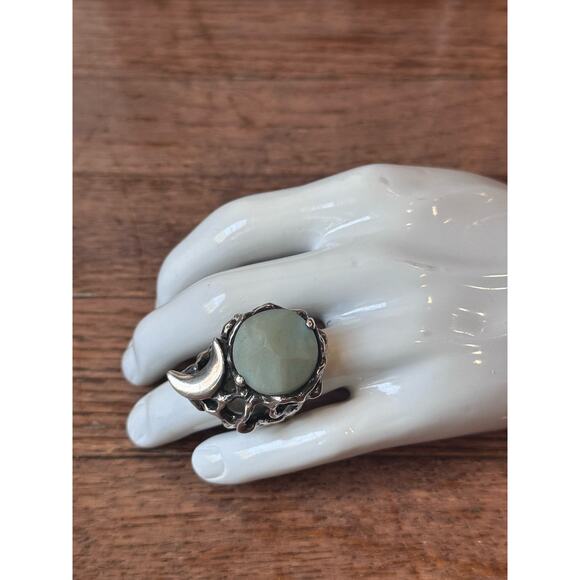 Rare Mania Mania 925 Silver Amazonite Crescent Moon Chunky Statement Ring SZ. 8 - Picture 3 of 16